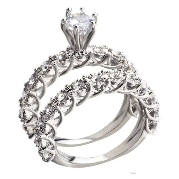 Flash Diamond Round Engagement Silvery Rings for Women - Picture 3 of 12